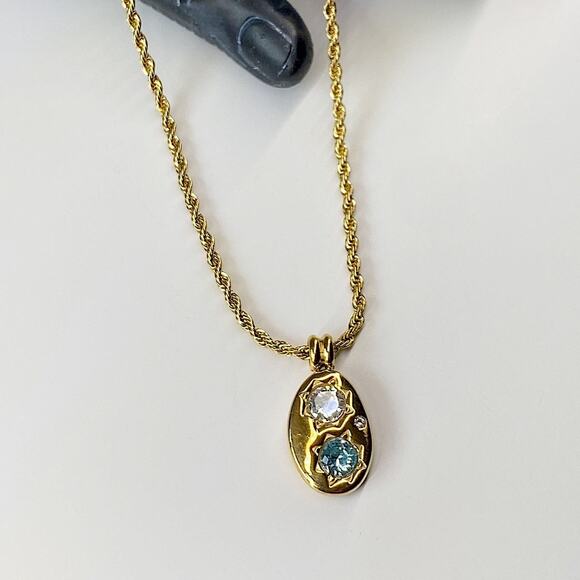 NEW Gold & Blue Crystal Pendant Necklace - Picture 6 of 10
